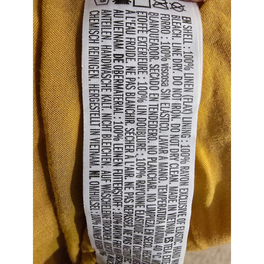 Forever 21 Mustard Yellow 100% Linen Cold Shoulder Ruffle Mini Dress Medium - Picture 11 of 11